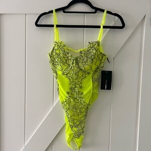 Neon Yellow Contrasting Lace Bodysuit